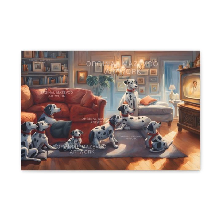 Canine Cinema: A Dalmatian Movie Night Storybook Canvas Wall Art