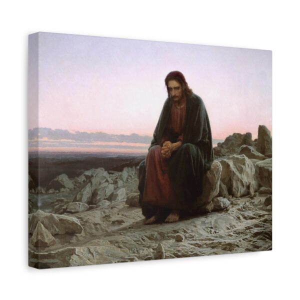 Christ in the wilderness Wall Art, Christ In the Desert Print Stretched Canvas, Biblical Decor Artwork, Reproduction Painting Decoration - Image 2