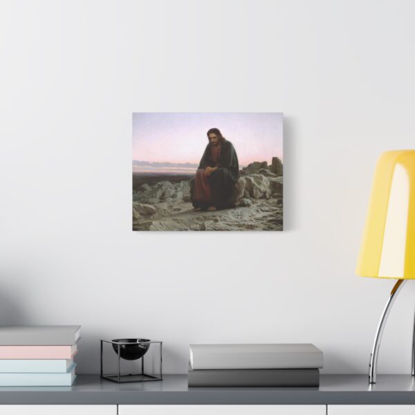 Christ in the wilderness Wall Art, Christ In the Desert Print Stretched Canvas, Biblical Decor Artwork, Reproduction Painting Decoration - Image 3