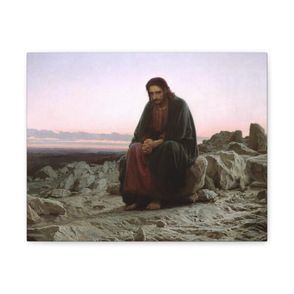 Christ in the wilderness Wall Art, Christ In the Desert Print Stretched Canvas, Biblical Decor Artwork, Reproduction Painting Decoration