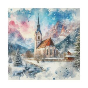 Church Painting Print, Painting of Church Wall Art Decor Church Stretched Canvas Catholic Protestant Gift Original Modern Christian Artwork