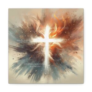Cross on Fire Wall Art Print | Christian Canvas | Painting Religious Decor | Small Large sizes
