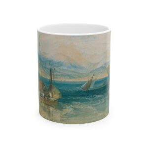 Fishing Boat Mug(1900s) | Ocean Mountain Sunset Mug | Handmade Art Cup, Classic Historical Painting 11 oz Ceramic Aesthetic For Men & Women
