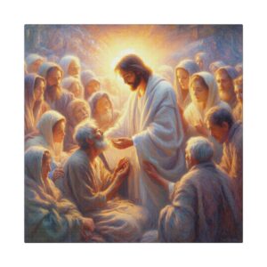 Healing Touch: Jesus and the Sick Painting Canvas Print | Jesus Healing the blind Man Wall Art | Original New Modern Christian Living Room