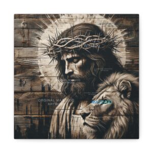 Jesus Lion of Judah wall Art Print, Original Modern Beautiful Reproduction Painting, Catholic Stretched Canvas, Christian Gift Religious,