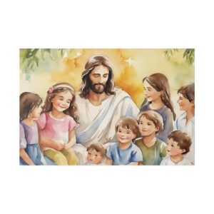 Jesus With Children Stretched Canvas, Jesus Children Painting Reproduction, Unique Original Christian Artwork kids Room & Nursery Boys Girls