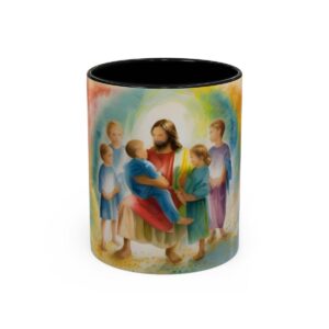 Jesus with the Children Coffee Mug | Painting Christian Coffee Mugs for Women & Kids | 11 oz Ceramic Mug Cup | Aesthetic Drinkware Gift |