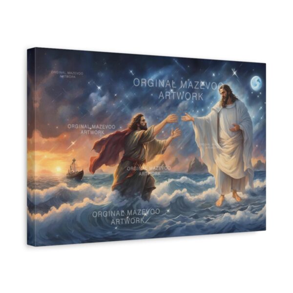 Modern Original Jesus Walks on Water Print, Jesus Miracle Religious Wall Art Jesus walking Christian Stretched Canvas Painting Reproduction - Image 2