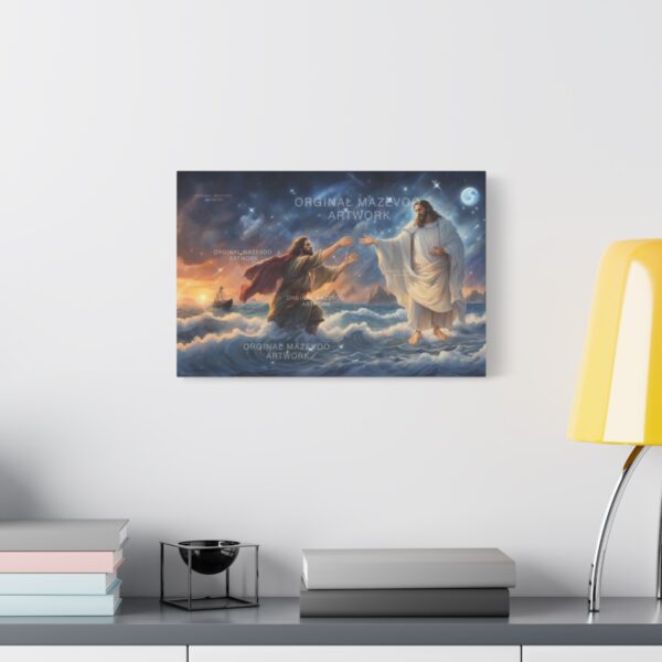 Modern Original Jesus Walks on Water Print, Jesus Miracle Religious Wall Art Jesus walking Christian Stretched Canvas Painting Reproduction - Image 3