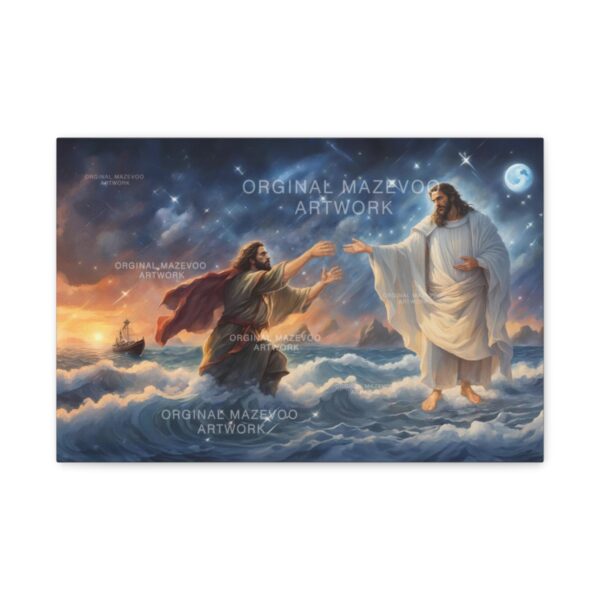 Modern Original Jesus Walks on Water Print, Jesus Miracle Religious Wall Art Jesus walking Christian Stretched Canvas Painting Reproduction