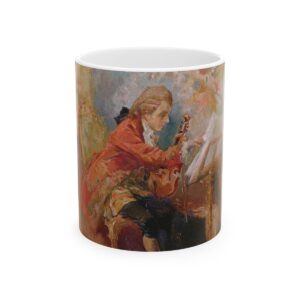 Mozart Playing The Violin Mug, Vintage Artwork Classic Mug Cup, Musical Mug For Women & Men, Ceramic Art Music Coffee Mug Handmade 11 oz