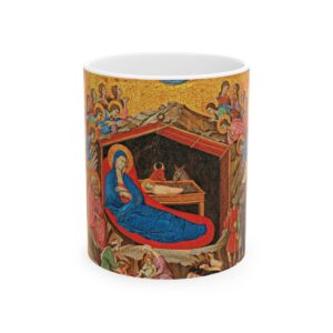 Nativity Coffee Mug | Historical 14th Century Artwork |  Baby Jesus in a manger on Christmas Day Mug | 11 oz Ceramic Mug With Handle Women