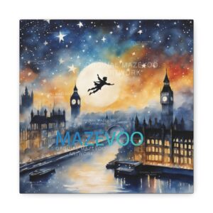 Peter Pan: Moonlit Flight Over London | Stretched Canvas