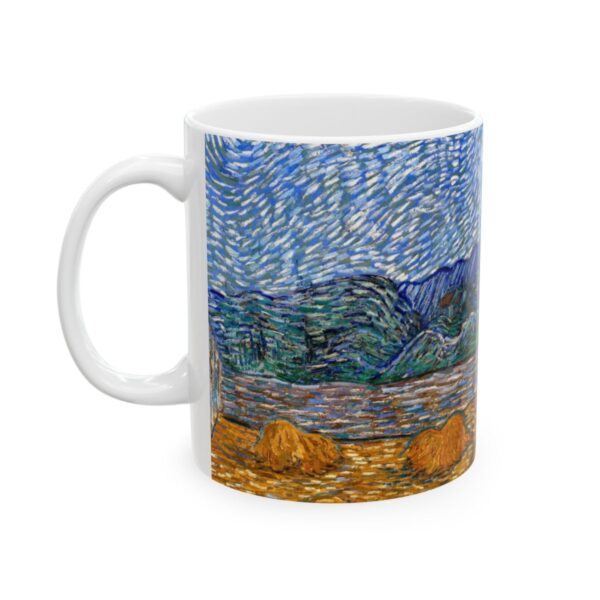 Landscape with wheat Sheaves and Rising Moon Mug (1889) | Vincent Van Gogh Coffee Mug - Image 3