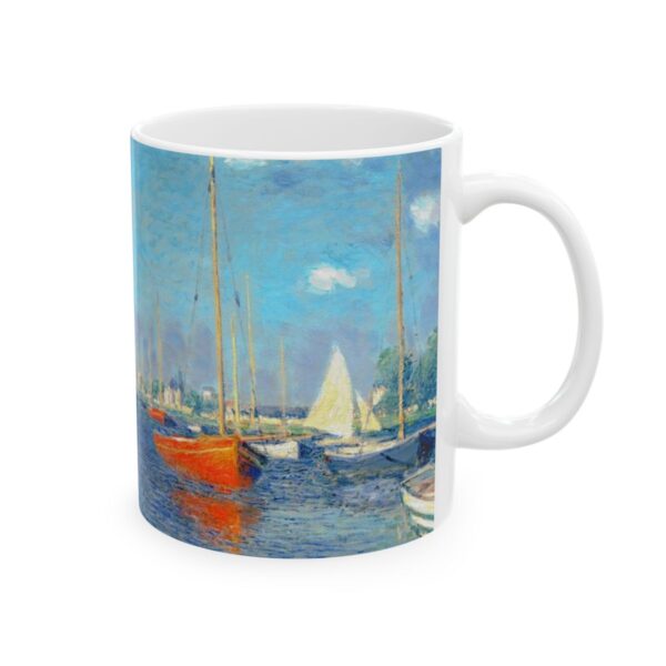 Argenteuil - Red Boats Mug (1875) | Claude Monet Coffee Mug | Sailing Ship Mug - Image 4