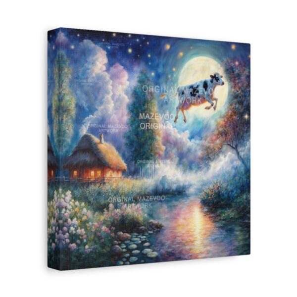 Cow Jumps Over The Moon: Midnight Meadow | Stretched Canvas - Image 2