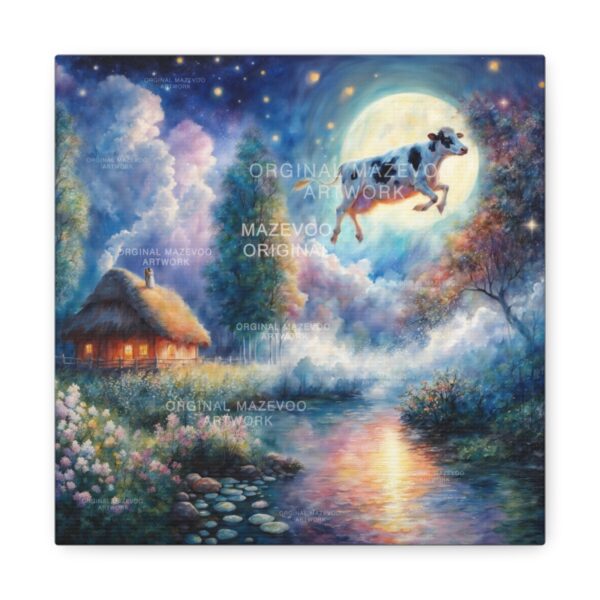 Cow Jumps Over The Moon: Midnight Meadow | Stretched Canvas