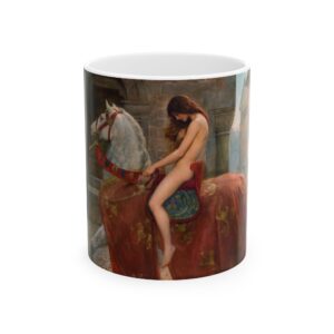 Lady Godiva Coffee Mug, John Collier Art Cup, Elegant Horseback Design, Shy and Sensitive Figure, Unique Fine Art Ceramic Coffee Cup