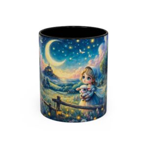 Fairy Tale Coffee Mug Mary & Lamb Cup, Magical Storybook Art, Starry Night Castle Scene, Gift for Kids, Unique Ceramic Mug, 11 oz 15 oz