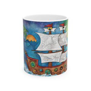 Cool Pirate Drinking Mug | Pirate Mug | Pirate Ship Coffee Mug | Ceramic Porcelain Gift for Kid | 11 oz Cup Children |